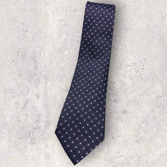 CANALI Silk Tie ITALY XL Purple Gray Geometric W:3.2